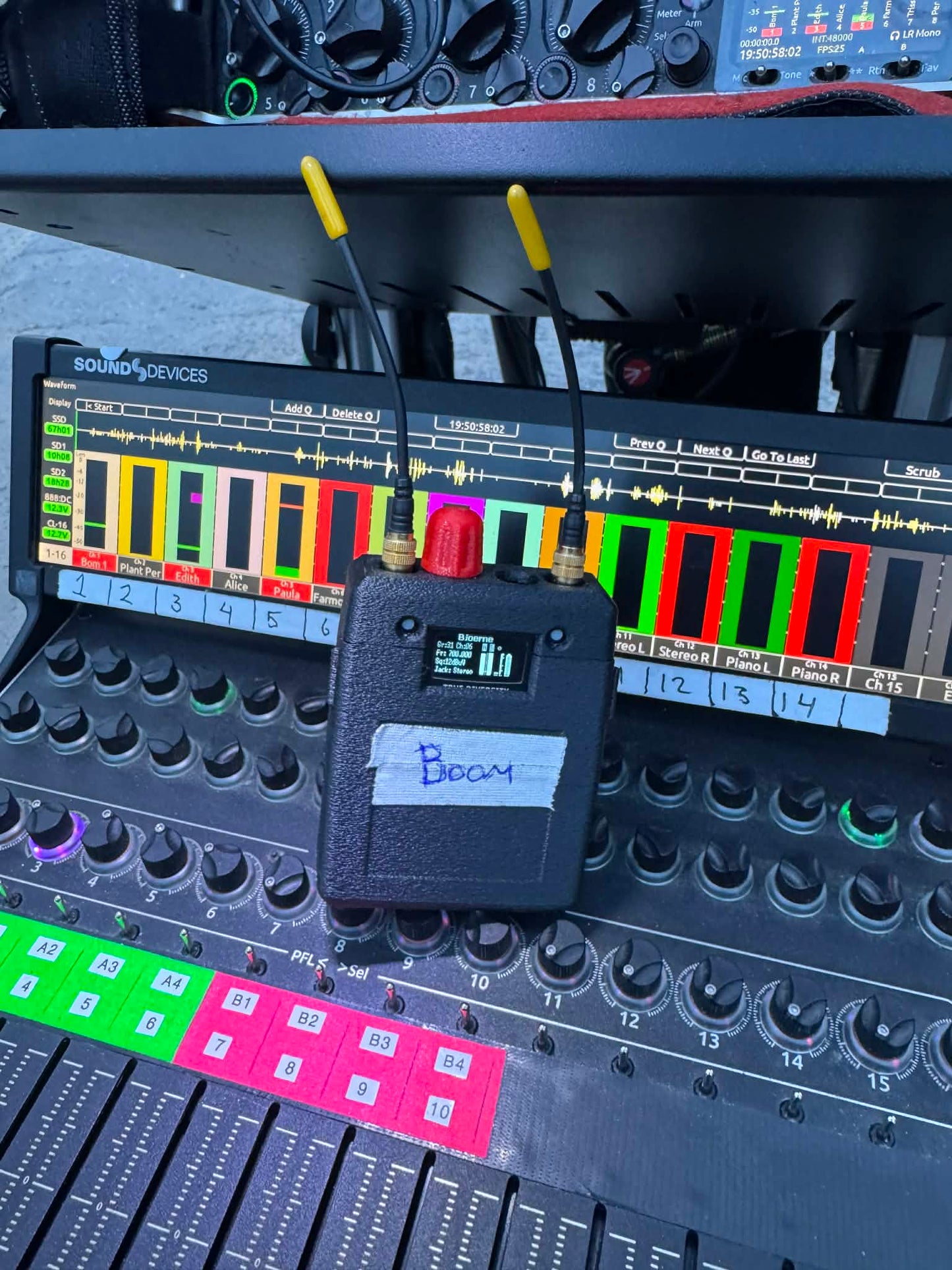 Wisycom MPR50 IEM with a CrabShell Case on a Sound Devices CL-16