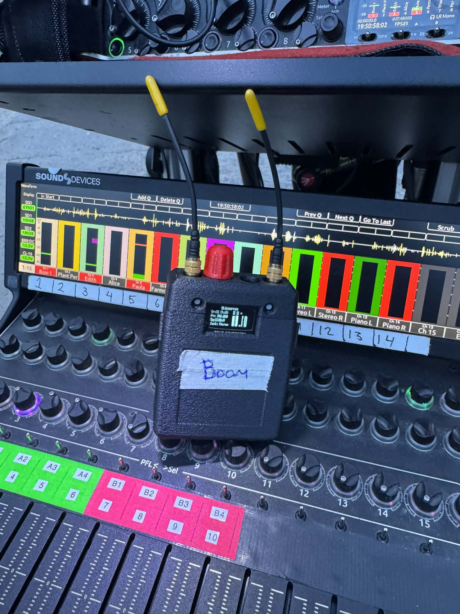 Wisycom MPR50 IEM with a CrabShell Case on a Sound Devices CL-16